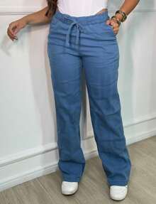 Women's Winter Wide Leg Pants DASSH - 中等水洗藍 - 查看 1