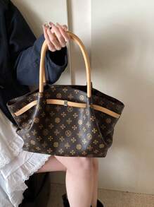 Fashion New 2025, PU Fabric, Full-Body Printing, Large-Capacity Portable Tote Brown Bag.Jiaozi Bag, Foreign Fashion Underarm Bag, Can Be Used For Daily Travel, Commuting To Work, Traveling And So On. Winter Gifts - Multicolor - View 5