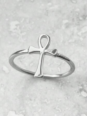 1pc Minimalist Classic Cross & Key Design Ring, Fashion Accessory For Daily, Party, Celebration, Holiday Gift For Women