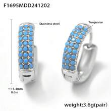 TONSI 1 par de pendientes de aro de acero inoxidable chapado en oro de 18k con turquesa azul y circonia incrustada de manera artesanal, estilo europeo y americano Ins para mujeres