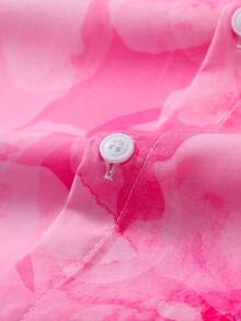 男士休闲短袖衬衫，夏季度假夏威夷花卉印花 - 淺粉色 - 查看 5