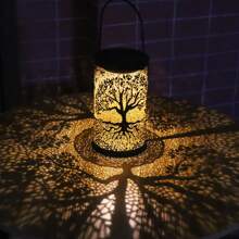 1pc Solar Powered Tree-Patterned Lantern, Outdoor Waterproof Vintage Metal LED Large Tree Decorative Light, Solar Garden Yard Lawn Lamp For Garden Decoration, Patio, Porch And Lawn Lighting, Eid Decoration