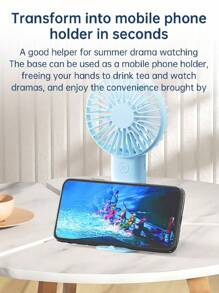 1 pieza Ventilador de triple hoja recargable por USB con soporte, se puede usar como soporte para teléfono/tableta, diseño lindo adecuado tanto para niños como para niñas. Regalo ideal para mujeres, perfecto para actividades al aire libre, playa, oficina, escuela, hogar [Ventilador de refrigeración de verano]
