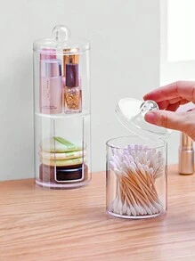 1 pieza Caja de almacenamiento de acrílico transparente para hisopos de baño, soporte para almohadillas de maquillaje y barras de labios con tapa, organizador transparente a prueba de polvo para el escritorio para joyas, hisopos de limpieza, palillos, apropiado para el baño, el dormitorio y el tocador de maquillaje
