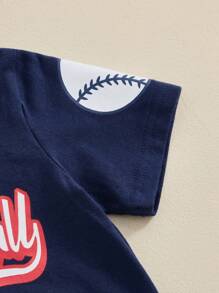Kids Boys Shorts Set, Short Sleeve Letters Baseball Print T-Shirt With Striped Shorts Toddler Set Summer Outfit