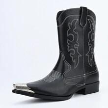Men's Boots Vintage Casual Embroidered Pointed Toe Cowboy Boots - 黑色 - 查看 3