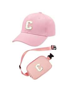 2pcs Set Personalized 26 Letter Kids Baseball Cap & Shoulder Bag, 1pc Fashion Letter Side Bag, Suitable For Girls & Boys Daily Outings