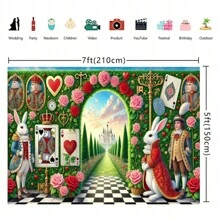1 pieza Fondo de banner romántico de jardín de las maravillas, diseño de temática de las maravillas, decoración de fondo de fotografía de fiesta, selección de varios tamaños, banner de fiesta festiva, fondo de fotografía para interiores y exteriores, sin requisitos de alimentación eléctrica