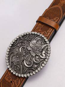 1pc Fashion Texas Long Horn Embossed Pattern Men's Belt/Men's Retro Belt/Cowboy Men's Belt/Camel Retro Leather Western Fashion Punk Party Style Alloy Round Pointed Decorative Buckle Cowboy Belt Boys' Jeans Party, Ball, Sparkling Decoration, Outing, Daily Leisure Outing Dress