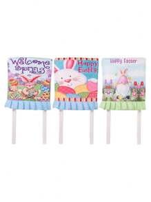 1 pieza Decoración de Pascua Funda para silla de imitación de lino impreso con diseño de conejo