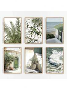 1pc Italy Coastal Landscape Olive Green Aesthetic Botanical Nature Photography Poster Canvas Painting Wall Art Pictures Home Decor No Frame - Multicolor - View 2