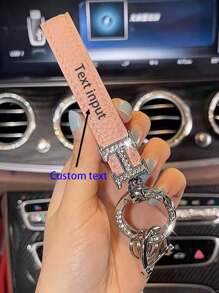 1pc Customized Text Personalized Car Leather Keychain For Men And Women