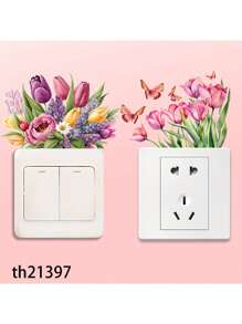 1 Stück abnehmbare kreative Tulpe Schalter Aufkleber, grüne Pflanze Blume Wandaufkleber, grüne Blatt Aufkleber Schalter Aufkleber, dekorative Kunst Wandbilder für Wohnzimmer, Schlafzimmer, Badezimmer, Küche, Heimdekoration (16 STIL), Aufkleber, Wandtattoo, Vinyl Aufkleber für Heimdekoration, Frühlingsdekoration Artikel um Ihr Zuhause aufzufrischen, Rama Dekorations Aufkleber, Valentinstag Dekorations Aufkleber