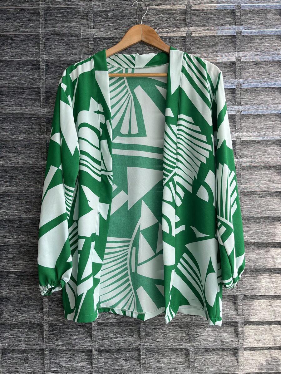 Women's Kimono Blouse Cardigan Kimono Dune Beach Cover-Up New Year Red And Yellow - 印花綠 - 查看 1