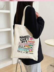 Love Book Pattern Printing Cosmetic Bag/Shoulder Bag - Combo Bag, Travel Makeup Gift Bag, But It Can Buy Books Print Shopping Bag, Shoulder Bag,Cloth Bag, Shopping Handbag, Shoulder Bag, Large Capacity Tote Bag, Minimalist Handbag
