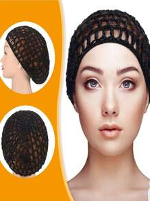 1pc Handmade Crocheted Beanie, Kufiya Hat, Women Headwear, Hair Net, Hair Snood - Multicolor - View 11