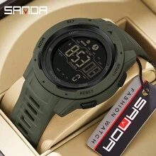 SANDA. SANDA 男士智能数字手表，计步器，卡路里计数器，50米防水，健身计时器，闹钟，日期显示，LED数字显示，军用户外运动游泳多功能腕表 - 均碼 - 查看 12