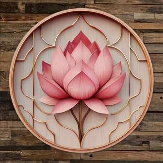 1件优雅复古风格扁平金属莲花墙饰，8x8英寸 - 粉色莲花主题，饰以精致金色点缀，非常适合家居和门廊装饰，提升房间美感，可用作前门欢迎标牌，是馈赠朋友的完美礼物，用途广泛，适用于禅意家居装饰、节日、派对和假日庆典，孔位随机。