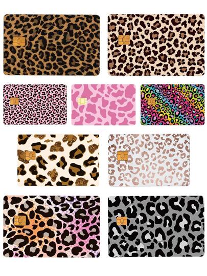 1pc Leopard Pattern PVC Funny Credit Card Sticker, Leopard Print Pink Leopard Colorful Leopard Creative Mini Card Skin Sticker, Art Sticker,Back To School,School Supplies
