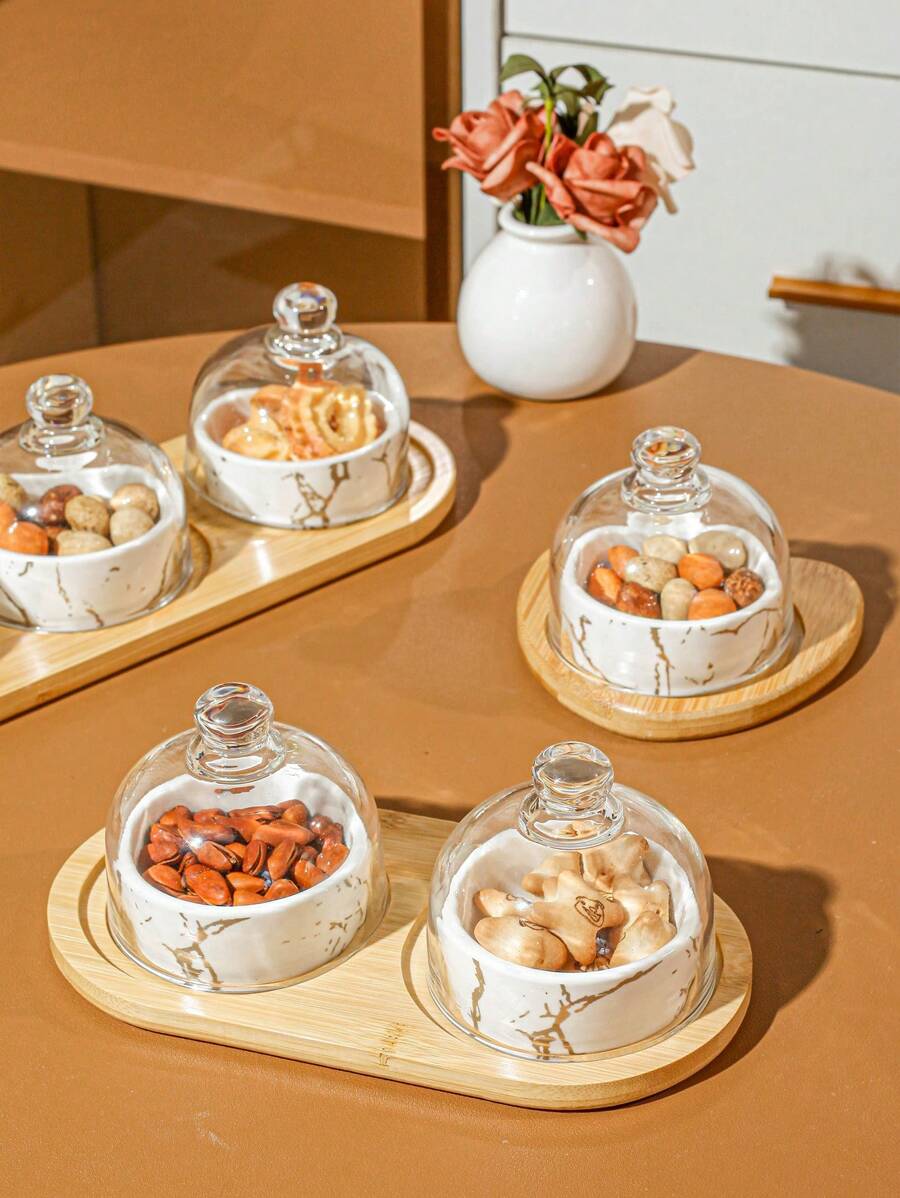 1 Set Ceramic Multi-Functional Storage Jars, Tray Set For Grains, Candies, Cookies, Bread In Living Room, Dining Room, Kitchen, Suitable For Outdoor, Wedding, Party, Gift, Birthday - Multicolor - View 1