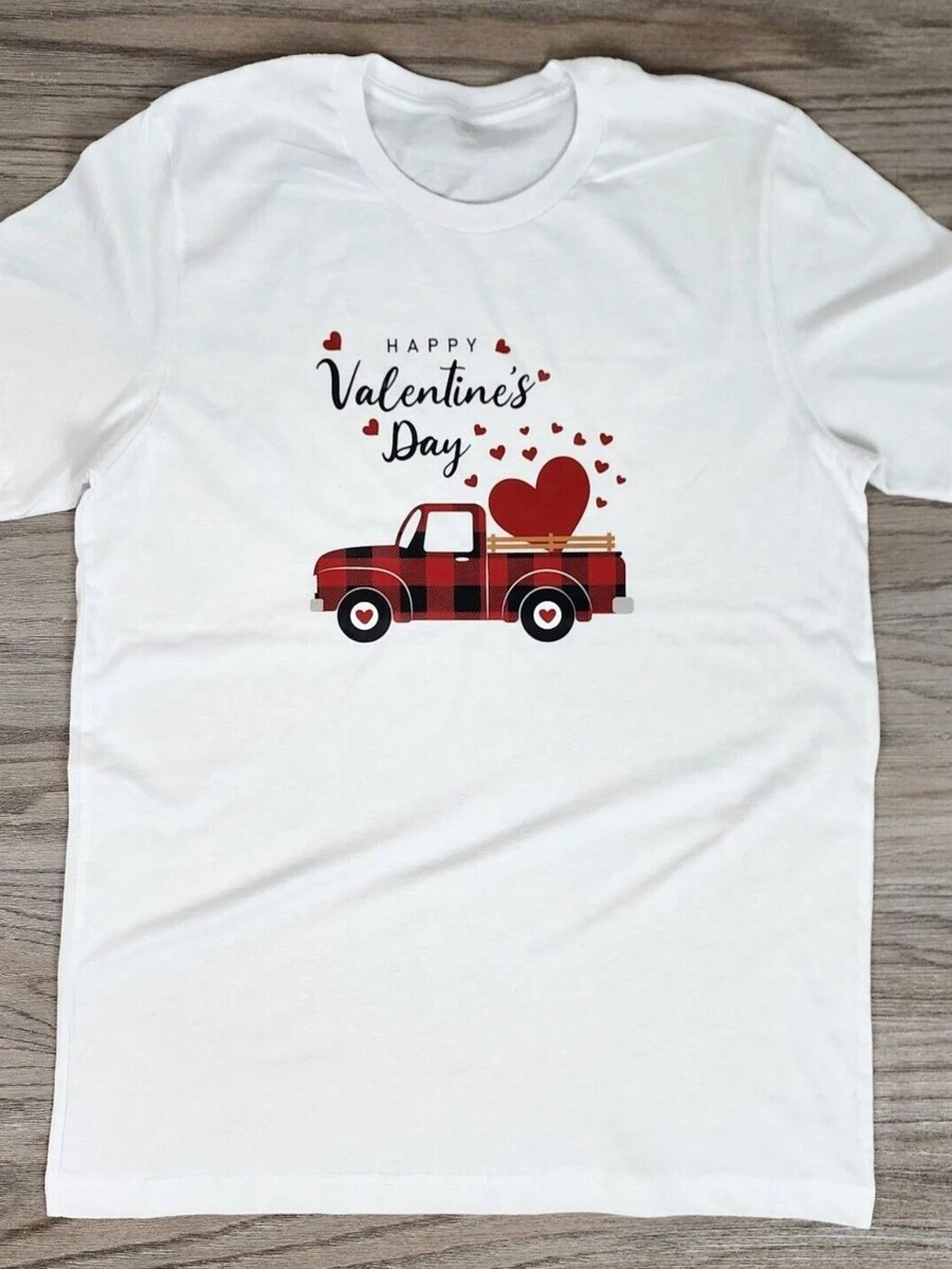 Payeah Valentine's Day T-Shirt,Red Plaid Farm Truck Hearts 1 Pcs 220g Heavy Cotton T Shirt