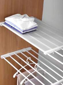 1pc Expandable Closet Shelf Punch Free Closet Tension Shelf Adjustable Organizer Wardrobe Divider Layered Rack For Cabinet Wardrobe Cupboard Kitchen Bathroom - White - View 2
