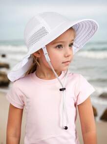 1 件女童时尚宽边太阳帽，透气可调节防护遮阳帽，适合户外、度假和日常休闲穿着（适合 6-12 岁） - 1PC - 查看 2