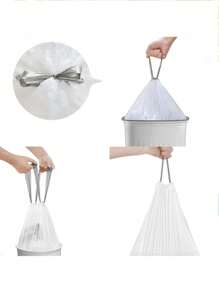 75pcs/Pack Thick Extra Large Drawstring Trash Bags, White Handles, Suitable For Kitchen, Office, Bedroom, Bathroom 4 Gallon Trash Cans, Convenient To Carry (Also Available In 15pcs/1 Roll Trial Pack),Kitchen,Bathroom,Home,Household Suppliers Drawstring Garbage Bag Household Thickened Kitchen