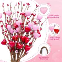1 szt./2 szt. (45 cm/17,7 cala) Romantyczne różowe sztuczne czerwone jagody w kształcie serca, ręcznie zbierane kwiaty o realistycznym wyglądzie, dekoracja bukietu kwiatowego, na prezent, wesele, przyjęcie, dekoracja wazonu do domu, gałązki jagód, prezenty na rocznicę ślubu - Wielokolorowe - Zobacz 8