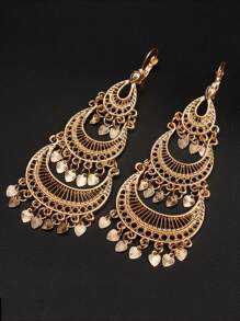 Herseygold 1 Cặp Hoa tai dài hình lưỡi liềm mạ vàng/phong cách Ả Rập, Phụ kiện trang sức cô dâu sang trọng cho cô dâu Algeria - vàng 1 - Xem 7