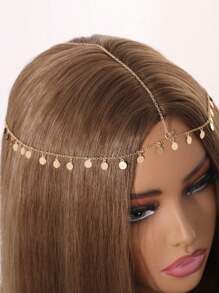 1pc Fashionable Minimalist Round Pendant Headchain, Versatile For Women And Girls Daily, Beach, Date, Party Wear