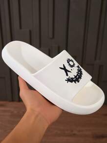 Men's Versatile Colorblock Letter Graphic Print Indoor Outdoor House Beach River Trekking Lightweight Breathable Casual Flip Flops - White - View 1