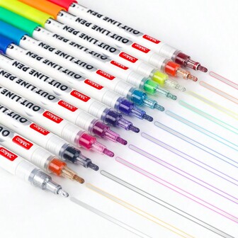 Outline Pen, Double Line Outline Pen, Metal Glitter Pen, 1/12 Marker, Hand Account Pen, Fluorescent Pen, Drawing Pen, Suitable For Writing On Dry Surface, School Office Supplies