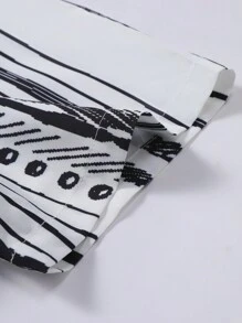 Camisa casual de manga corta con rayas para hombre, con patrón de líneas negras y blancas, para verano - Blanco y Negro - Ver 5