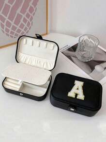 1pc Portable Jewelry Storage Box, Travel Earring Necklace Ring Organizer, Minimalist Jewelry Case - Black - View 11