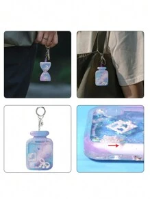 1 Set Of 2 Pcs Flowing Sand Bottle Crystal Epoxy Resin Craft Mold DIY Keychain Pendant Jewelry Silicone Mold Making - Hourglass Drift Bottle Mold - View 4