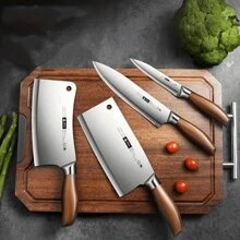 4-Piece Stainless Steel Knife Kitchenware Set, Imitation Wood Handle, Fruit Knife, Chef's Knife, Meat Cutter, Bone Cutter - 4 件 - 查看 2