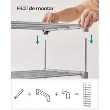 SONGMICS Zapatero de metal de 10 niveles, diseño personalizable, ahorro de espacio y estante versátil, para sala de estar, dormitorio, 17.7 x 11.8 x 68.5 pulgadas, Negro MLSA25BK - Gris - Ver 7