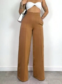 Women's Skinny Pants, High Waist, Wide Leg, Sophisticated, Blogger, Elegant - 鏽棕色 - 查看 5