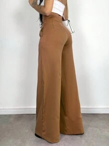 Women's Skinny Pants, High Waist, Wide Leg, Sophisticated, Blogger, Elegant - 鏽棕色 - 查看 3