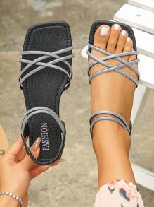 Sandalias abiertas de verano de nueva moda con tiras con strass, tallas grandes 35-43, planas, livianas y cómodas para uso diario casual para mujeres.