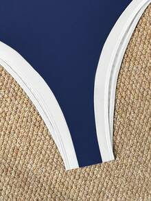 Đồ bơi nữ màu trơn dây mảnh ôm bụng, trang phục đi biển mùa hè và dự tiệc cho nữ, bộ đồ bơi liền thân đi biển năm 2026 cho nữ. - Màu xanh hải quân - Xem 5