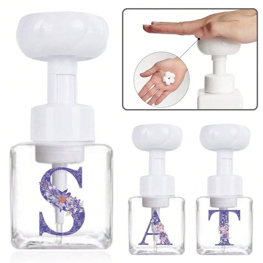 250ml Pressing Flower Schaum Flasche Shampoo Duschgel Spender Organizer Körperlotion Flüssigseife Mousse Schaum Behälter Klare Presse Flasche Badezimmer Essentials Haushalt Pressing Flower Schaum Flasche Initialen Name 26 Buchstaben Muster Badezimmer Dekoration Herbst Dekoration Rückkehr zur Schule