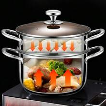 1 件装蒸锅用于烹饪蒸锅双层多功能不锈钢蒸汽锅炊具带盖适用于蔬菜、饺子、汤料、酱汁、食物