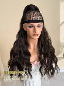 22 Inch Brown Long Wavy Curly Ponytail Hair Extensions, Wrap Around Clip-In, Suitable For Women's Daily Use - Brown - View 5