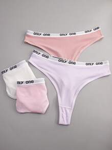 4 pezzi Perizoma donna a vita alta, elasticizzato e comodo, con stampa di lettera