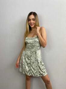 vestido corto de tirantes de terciopelo - Verde - Ver 1
