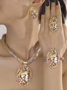 5 pièces Ensemble de bijoux mode africain en cristal avec collier, boucles d'oreilles, bracelet et bague pendentif en forme de papillon. Convient pour le mariage, les mariées, les voyages et les fêtes - Multicolore - Voir 1