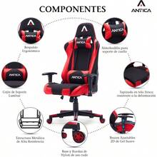 ANTICA Silla Gamer Tela - Ergonomica Reclinable - Silla de Oficina y Escritorio Ejecutiva | Giratorio con Soporte Lumbar y Respaldo, Ideal para Computadora y Videojuegos - Color Negro - Rojo (Tela) - Ver 3