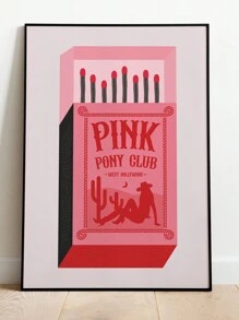 1pc, Canvas Hanging, Framed Decorative Painting, Vintage Chic Pink Pony Club Canvas Art - Amazing Cowgirl Themed Wall Decor With Music Lyrics, Red And Pink Matchbox Design, Perfect For Living Room, Bedroom, Home Office Decor, Wall Art, Vintage Poster Gifts Birthday Graduation